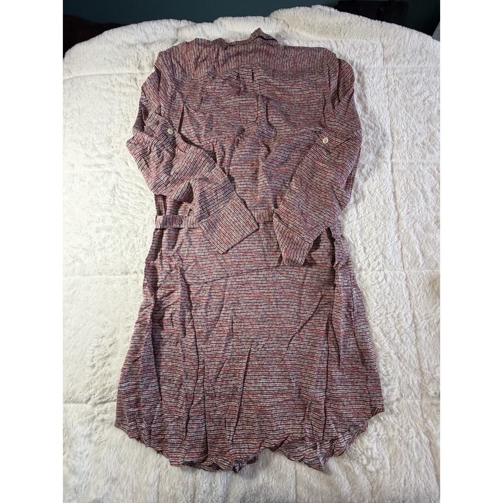Anthropology Long Aleeve Shirt Dress Red And Blue With Belt Size Small - Picture 2 of 6